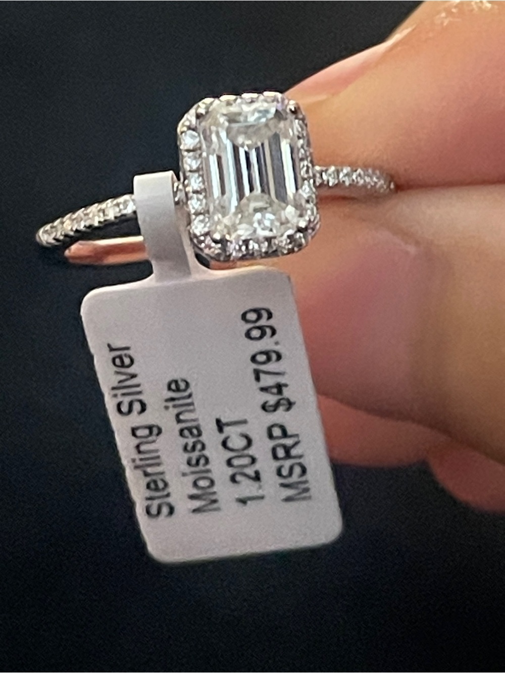 STUNNING Sterling Silver Moissanite Emerald-Cut Engagement Ring Size 7 RP $479